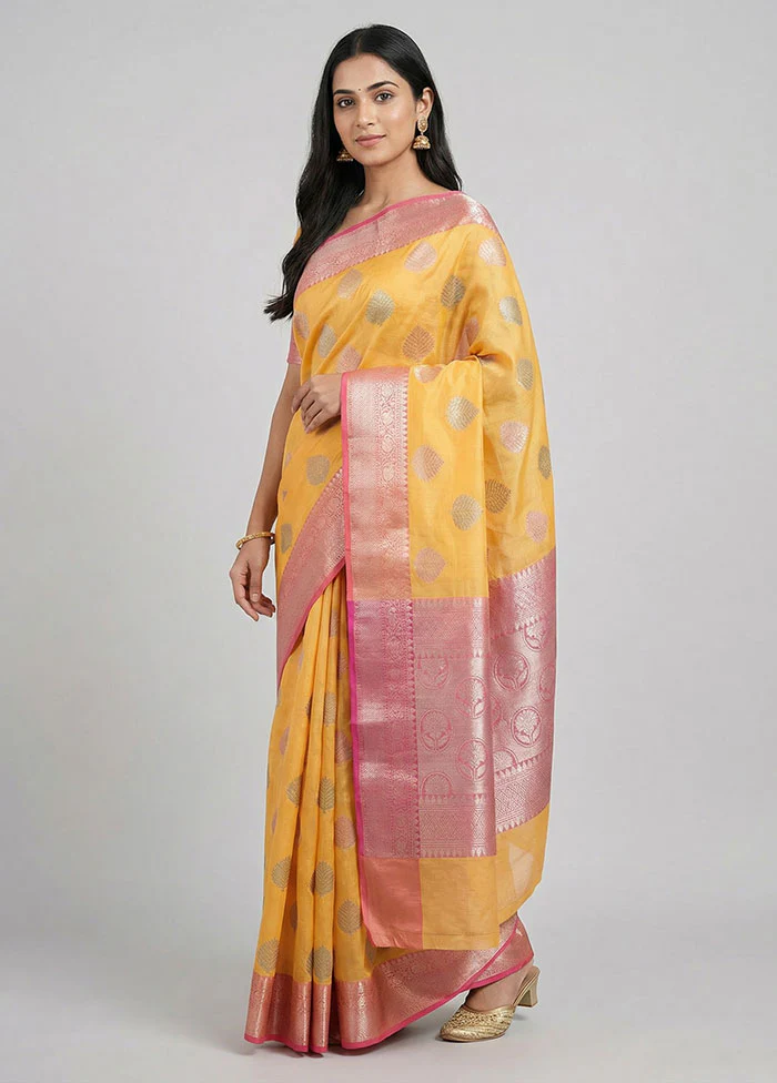 Peach Kora Silk Saree With Blouse Piece