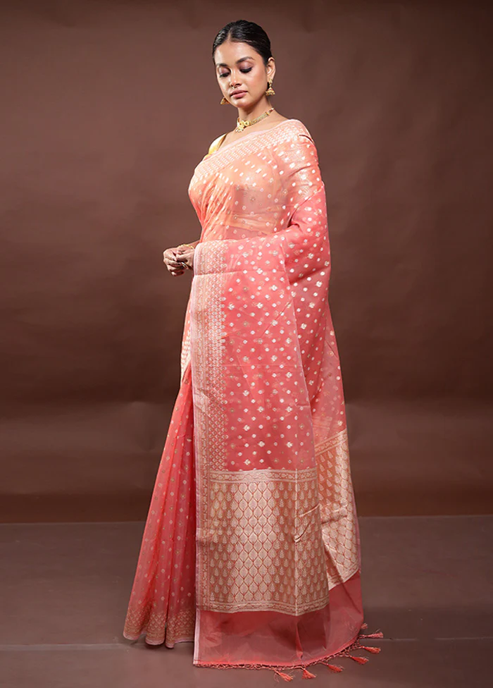Peach Kora Silk Saree With Blouse Piece - Image 4