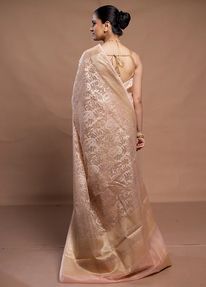 Peach Kora Silk Saree With Blouse Piece - Image 3