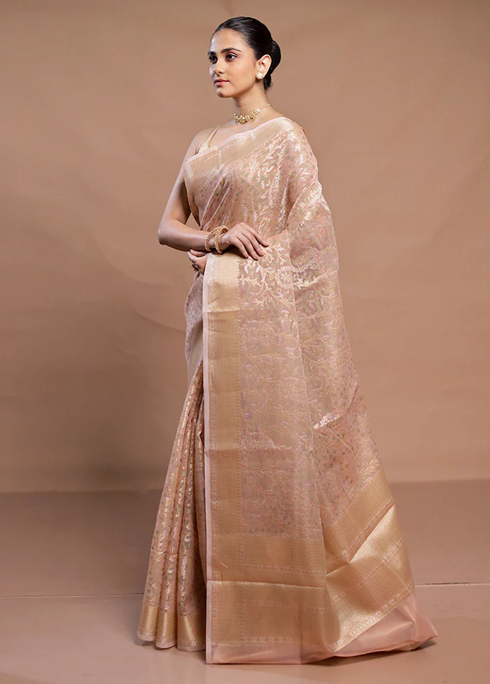 Peach Kora Silk Saree With Blouse Piece - Image 4