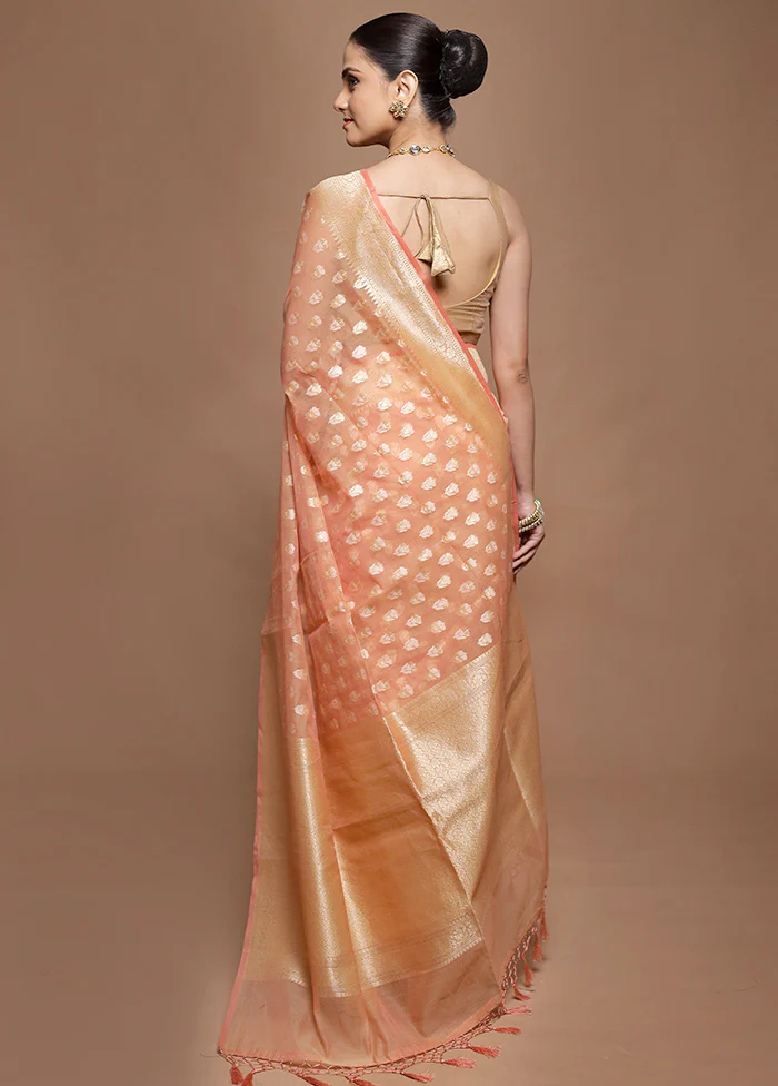 Peach Kora Silk Saree With Blouse Piece - Image 3