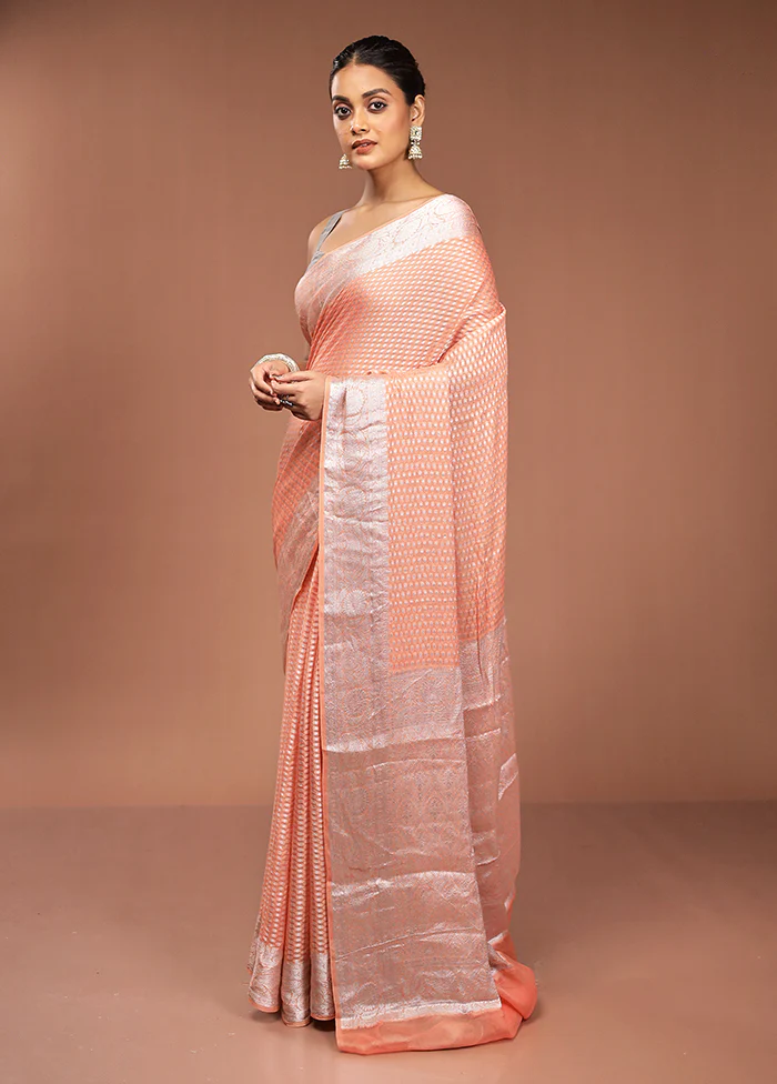 Peach Kora Silk Saree With Blouse Piece - Image 4