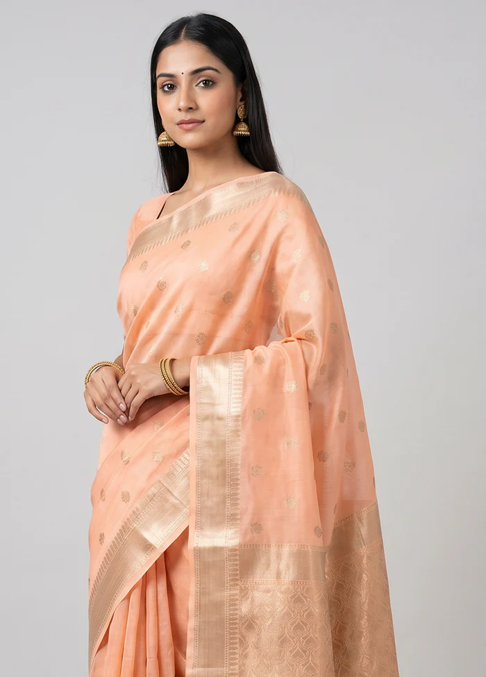 Peach Kora Silk Saree With Blouse Piece - Image 2