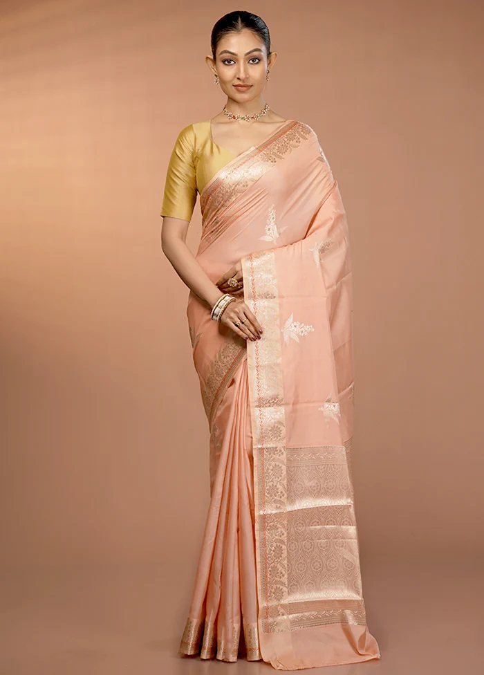 Peach Kora Silk Saree With Blouse Piece - Image 2
