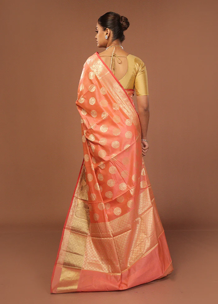 Peach Kora Silk Saree With Blouse Piece - Image 3