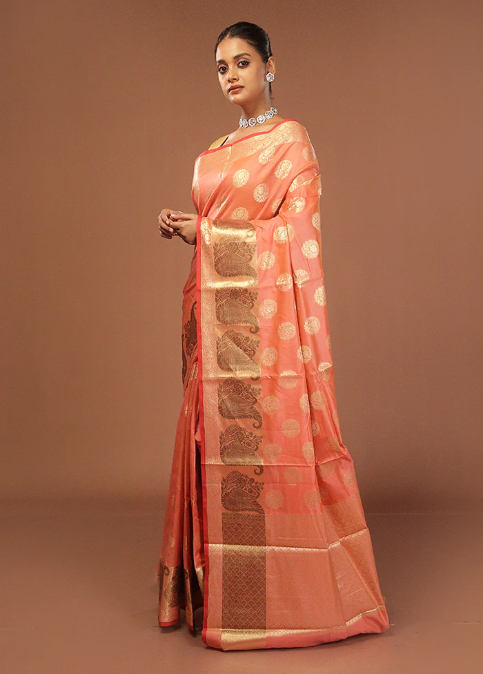 Peach Kora Silk Saree With Blouse Piece - Image 4