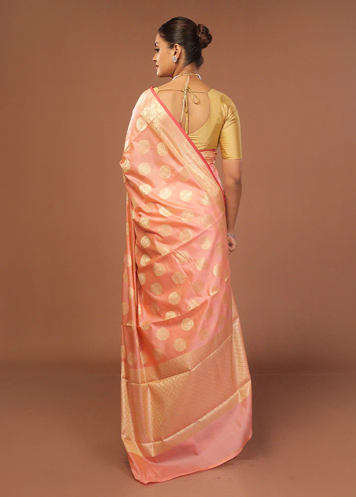 Peach Kora Silk Saree With Blouse Piece - Image 3