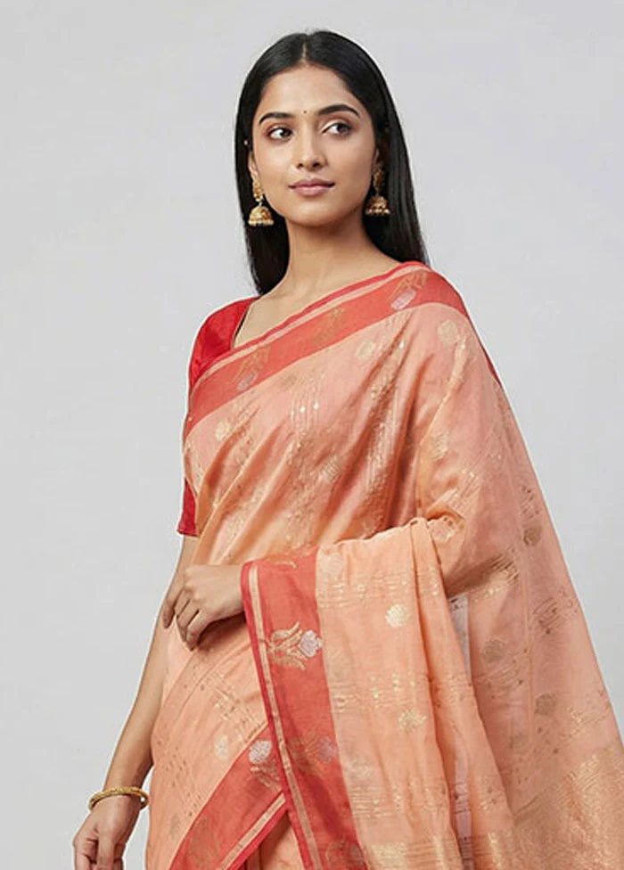 Peach Kora Silk Saree With Blouse Piece - Image 2