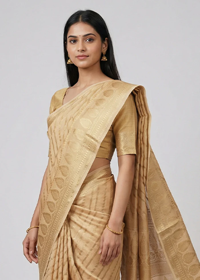 Peach Kora Silk Saree With Blouse Piece - Image 2