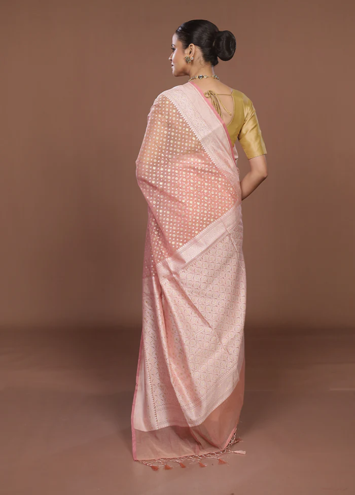 Peach Kora Silk Saree With Blouse Piece - Image 3