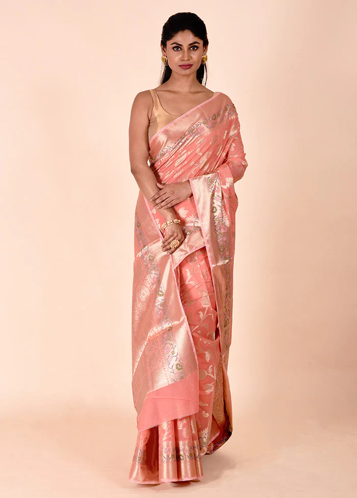 Peach Kota Cotton Saree With Blouse Piece - Image 2