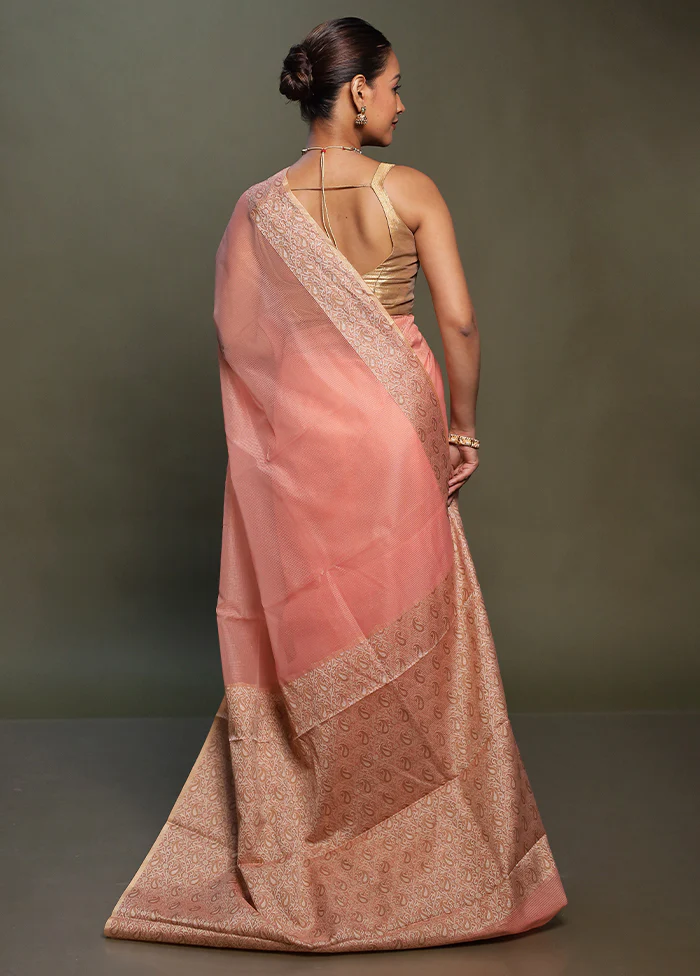 Peach Kota Cotton Saree With Blouse Piece - Image 3