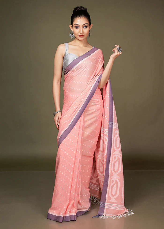 Peach Matka Silk Saree With Blouse Piece - Image 2