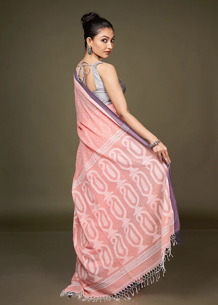 Peach Matka Silk Saree With Blouse Piece - Image 3