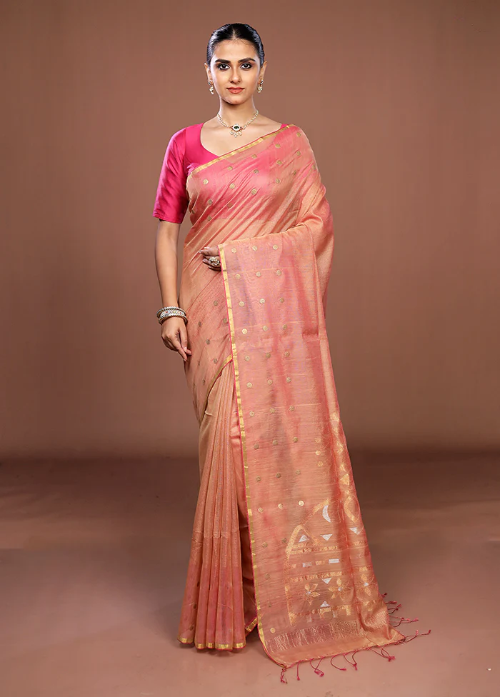 Peach Matka Silk Saree With Blouse Piece - Image 2