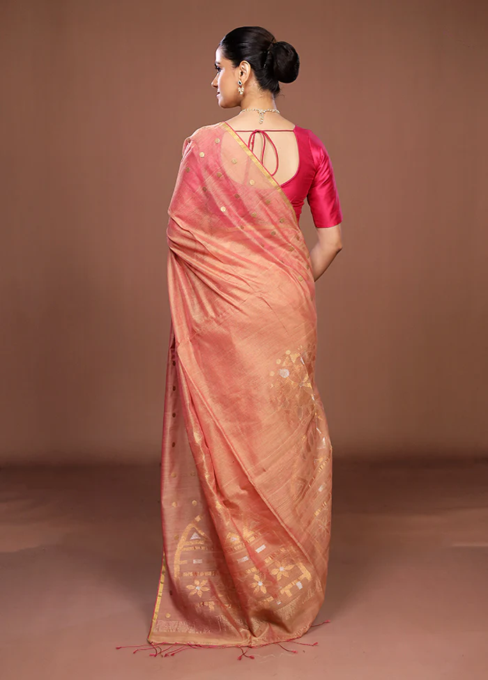 Peach Matka Silk Saree With Blouse Piece - Image 3