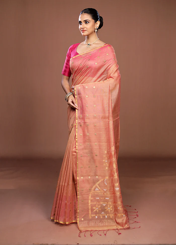Peach Matka Silk Saree With Blouse Piece - Image 4