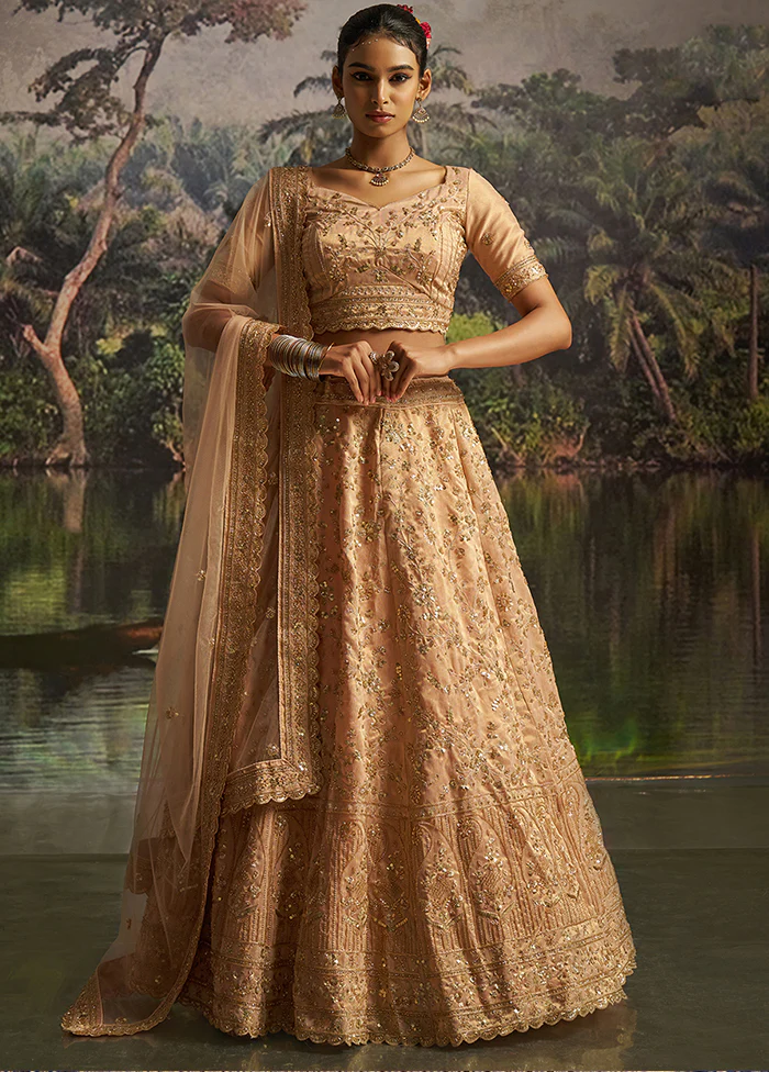 Peach Net Lehenga Set