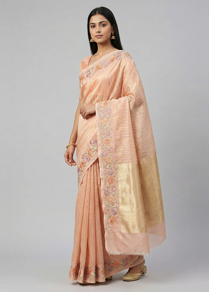 Peach Organza Saree With Blouse Piece