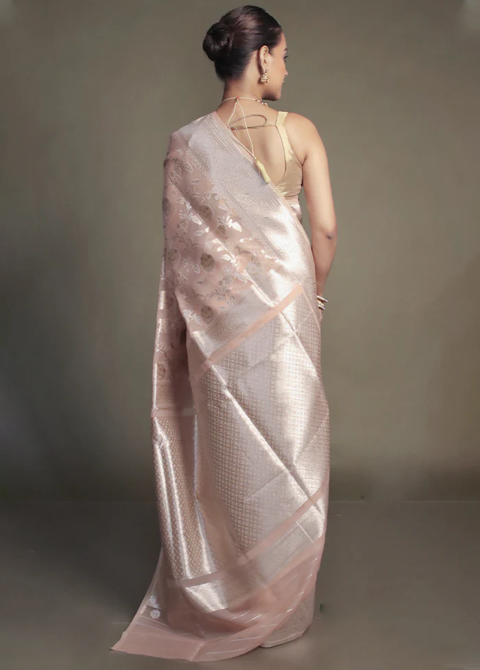 Peach Organza Saree With Blouse Piece - Image 3