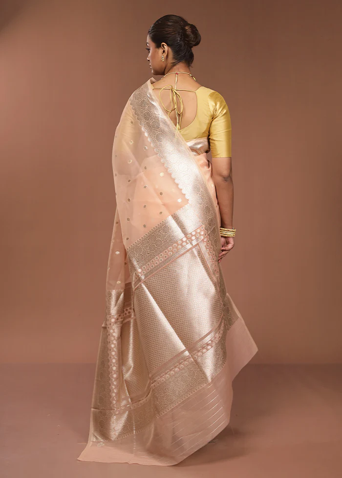 Peach Organza Saree With Blouse Piece - Image 3