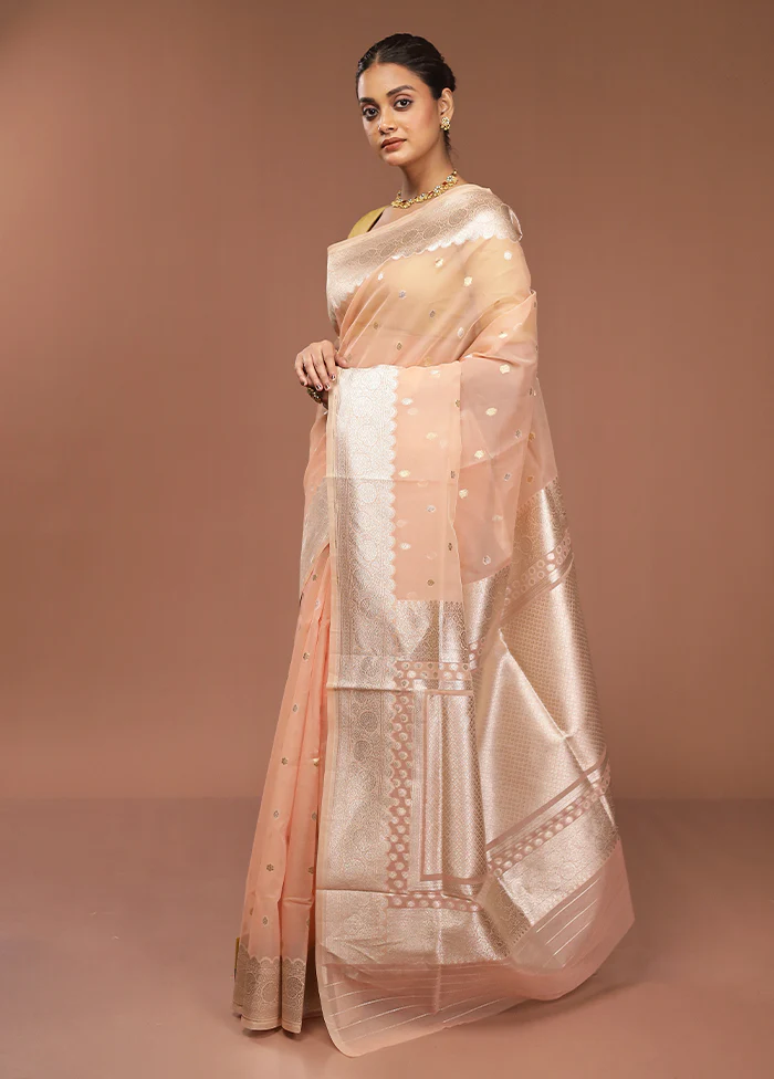 Peach Organza Saree With Blouse Piece - Image 4