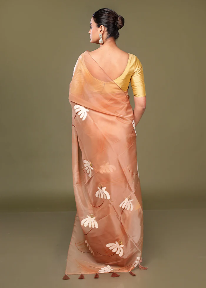 Peach Organza Saree With Blouse Piece - Image 3