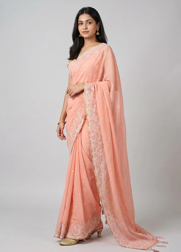 Peach Organza Saree With Blouse Piece