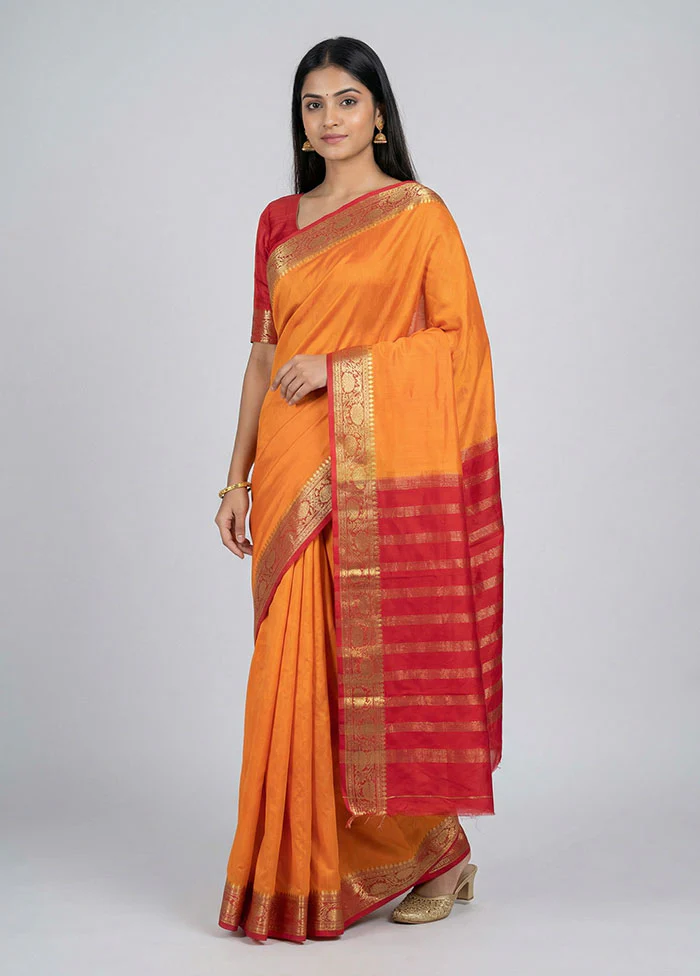 Peach Printed Silk Saree Without Blouse Piece