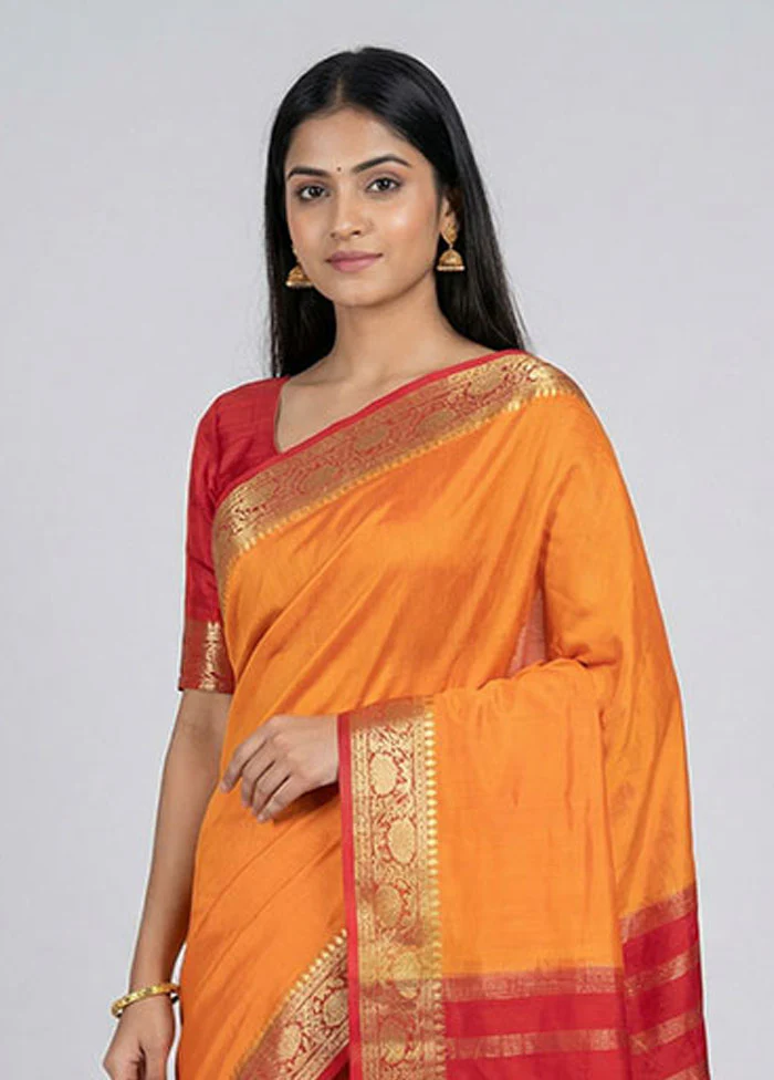 Peach Printed Silk Saree Without Blouse Piece - Image 2