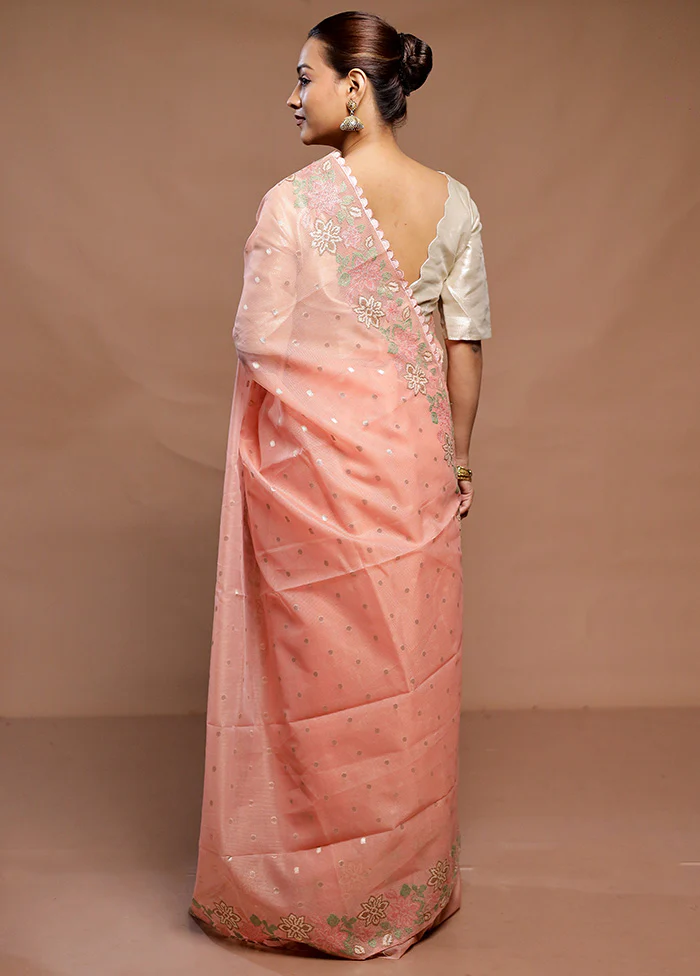 Peach Pure Kota Cotton Saree With Blouse Piece - Image 3