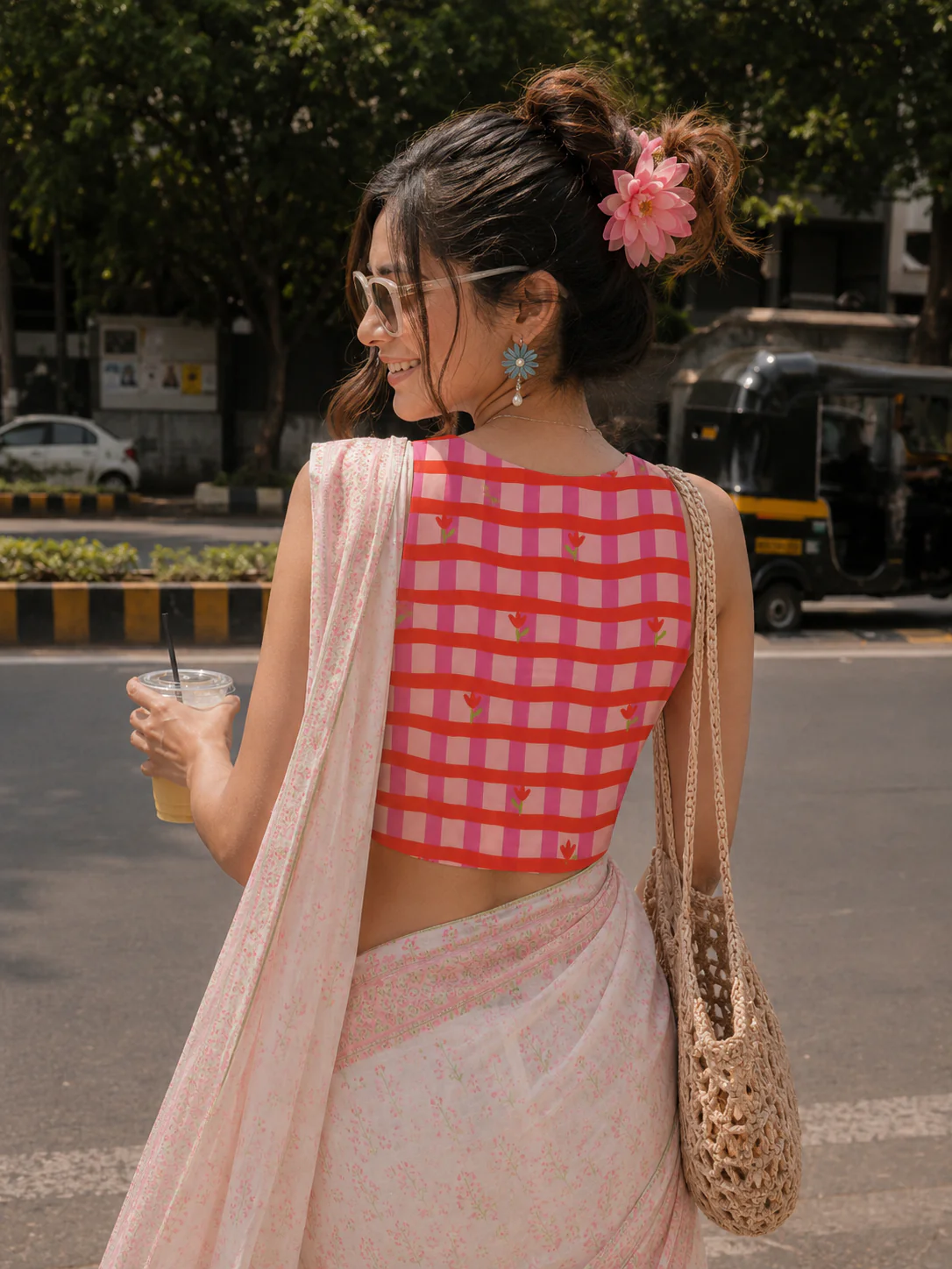Peach Round Neck Designer Blouse - Image 2