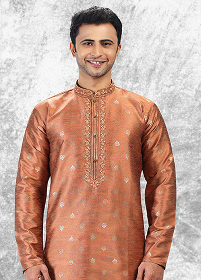 Peach Silk Kurta & Pajama Set - Image 2