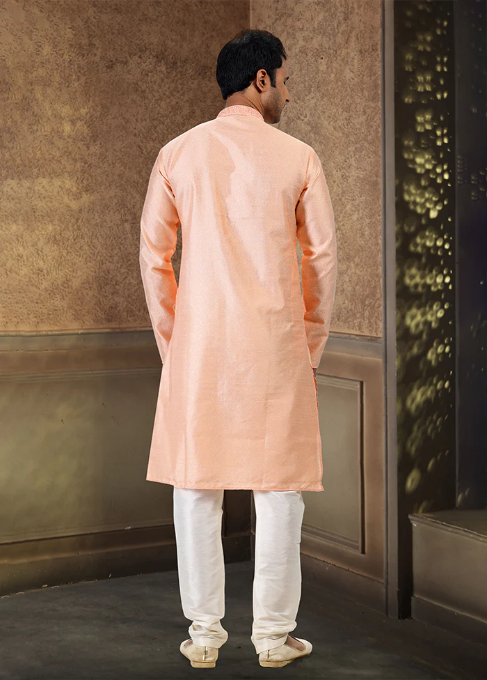Peach Silk Kurta & Pajama Set - Image 3