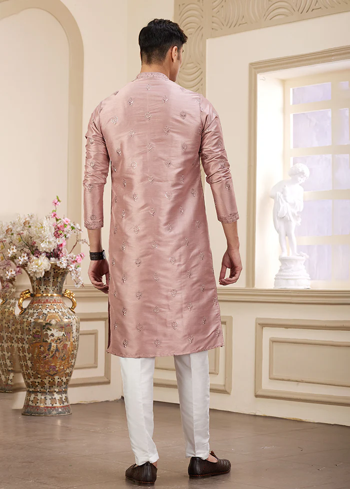 Peach Silk Kurta & Pajama Set - Image 3