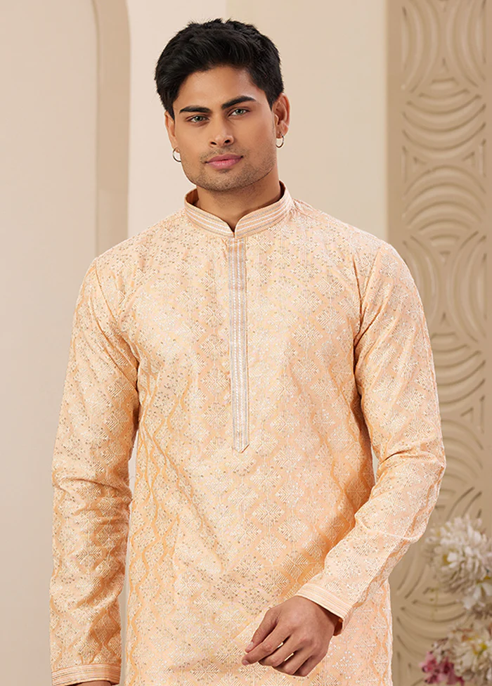 Peach Silk Kurta & Pajama Set - Image 2
