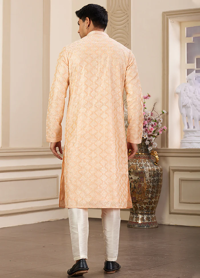 Peach Silk Kurta & Pajama Set - Image 3