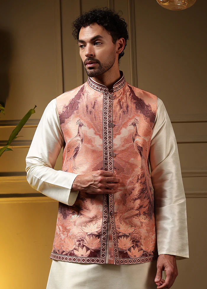 Peach Silk Kurta & Pajama Set - Image 2