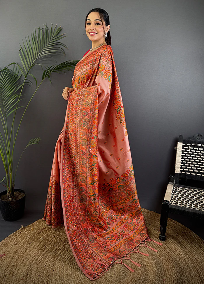 Peach Spun Silk Saree With Blouse Piece - Image 3