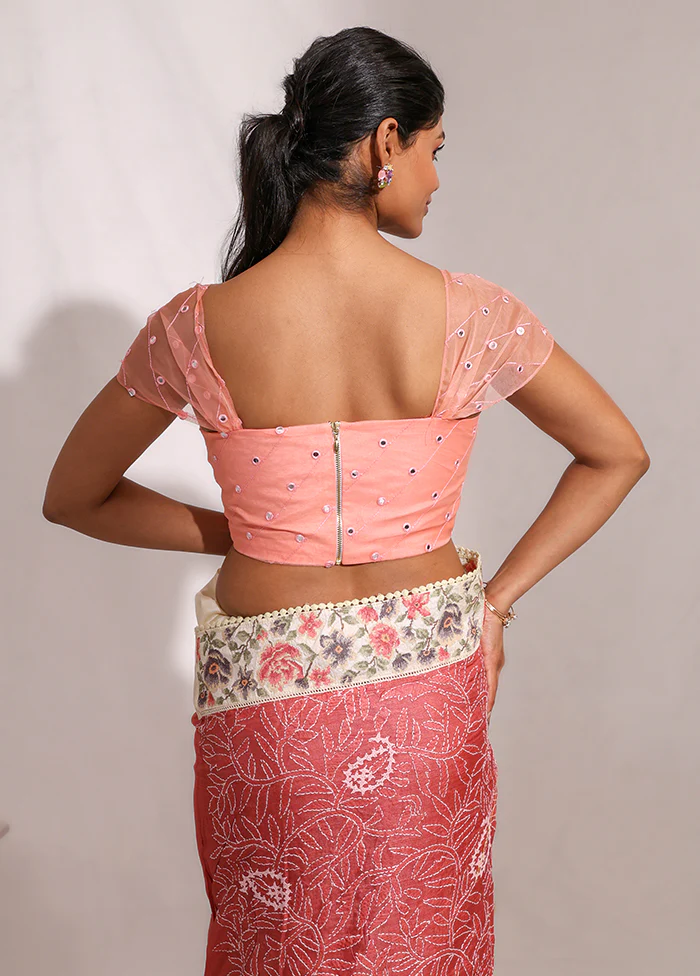 Peach  Square Neck Designer Blouse - Image 2