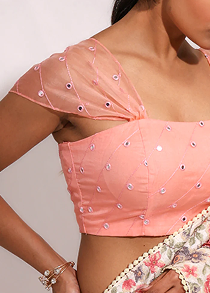 Peach  Square Neck Designer Blouse - Image 4