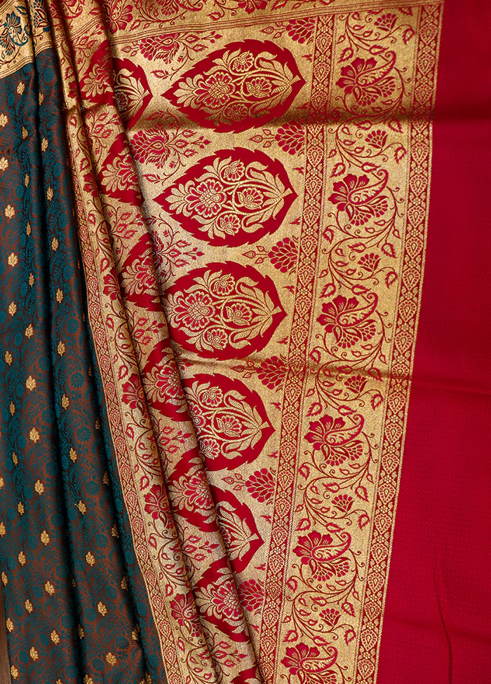 Blue Tanchoi Silk Saree With Blouse Piece - Image 3