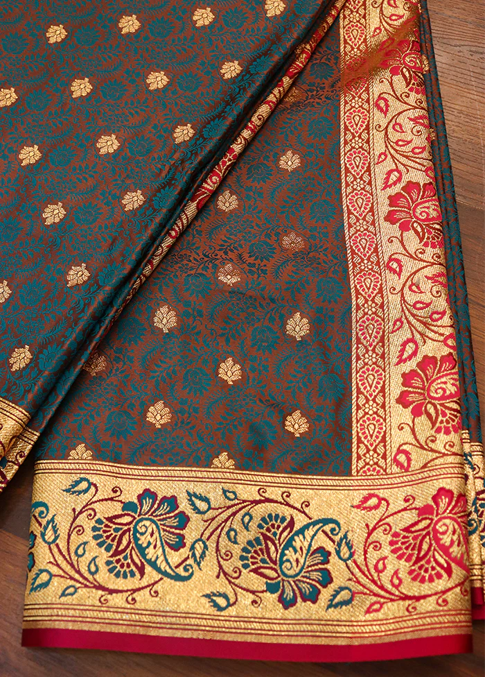 Blue Tanchoi Silk Saree With Blouse Piece - Image 4