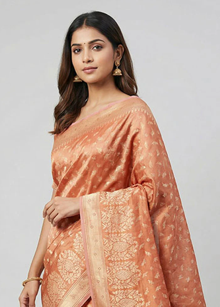 Peach Tissue Silk Saree With Blouse Piece - Image 2