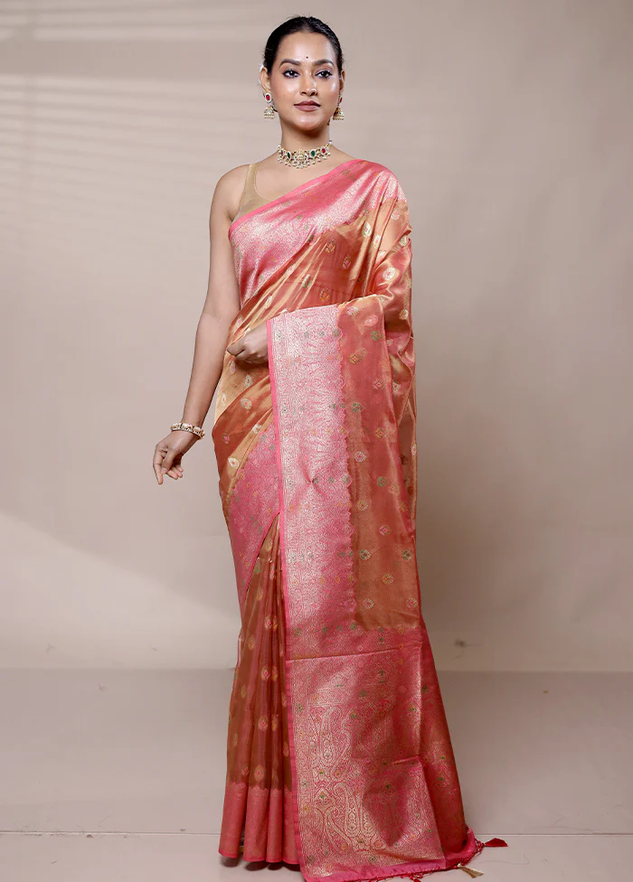 Peach Tissue Silk Saree With Blouse Piece - Image 2