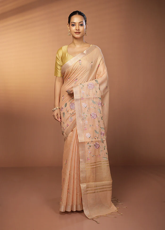 Peach Tissue Silk Saree With Blouse Piece - Image 2