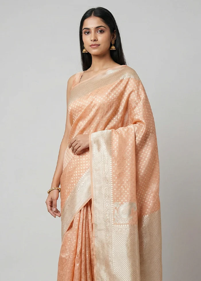 Peach Tissue Silk Saree With Blouse Piece - Image 2
