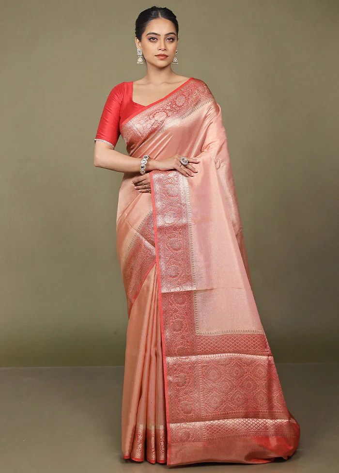 Peach Tissue Silk Saree With Blouse Piece - Image 2