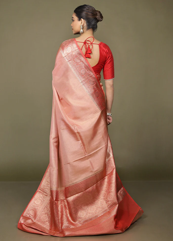 Peach Tissue Silk Saree With Blouse Piece - Image 3
