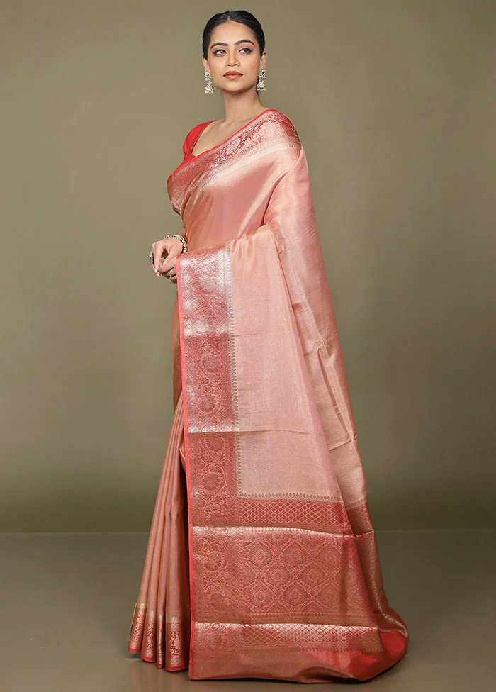 Peach Tissue Silk Saree With Blouse Piece - Image 4